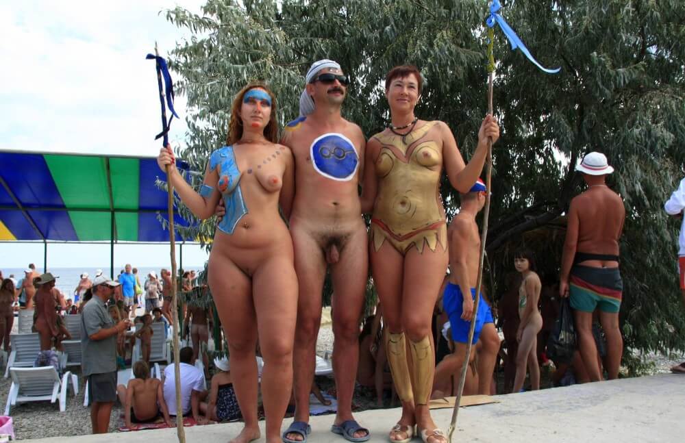 Three Painted Girl Poses pics - nudism blog